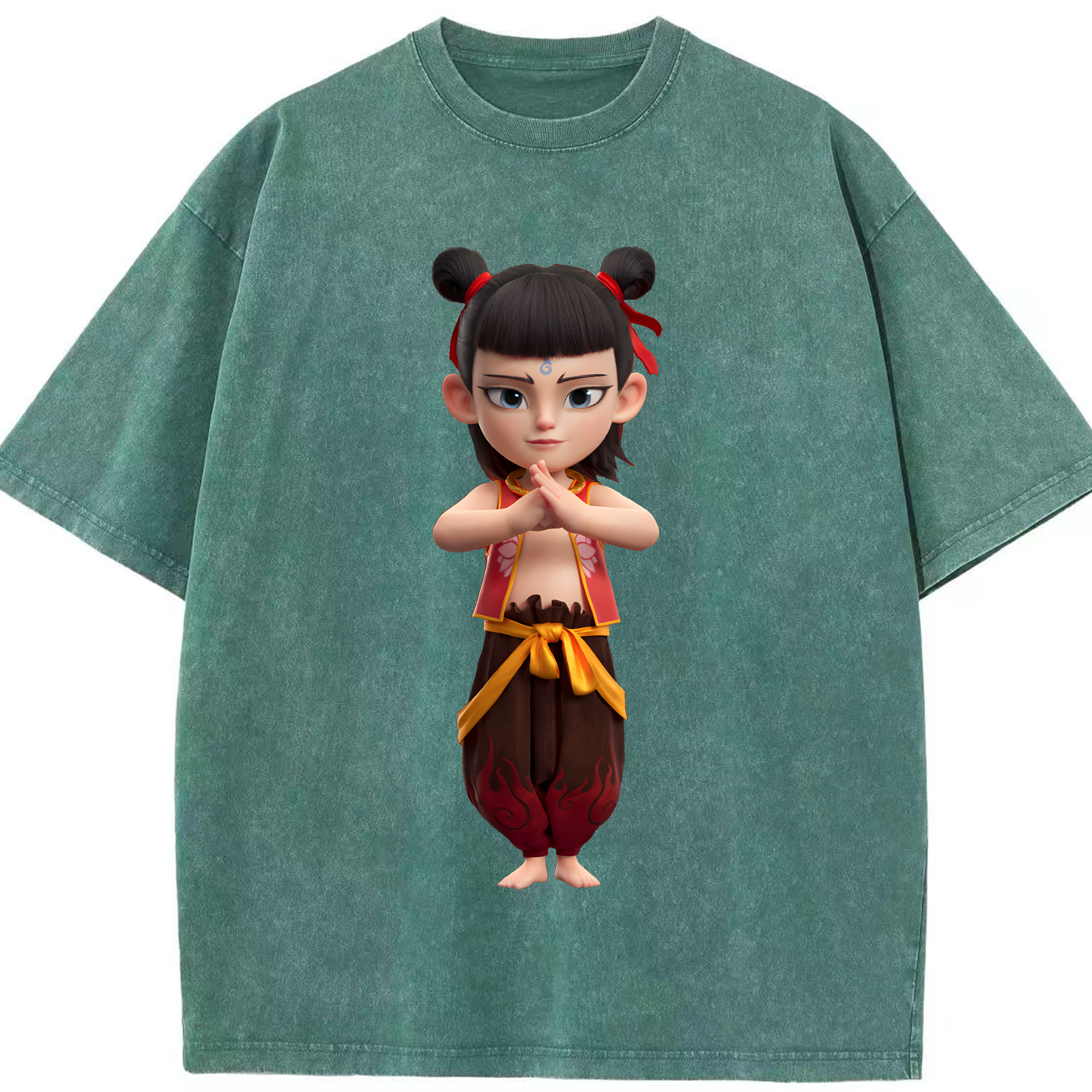 （画像用） Ne Zha 2 ナタ 魔童の大暴れ 綿100% ヴィンテージ風 半袖Tシャツ（フロントプリント）